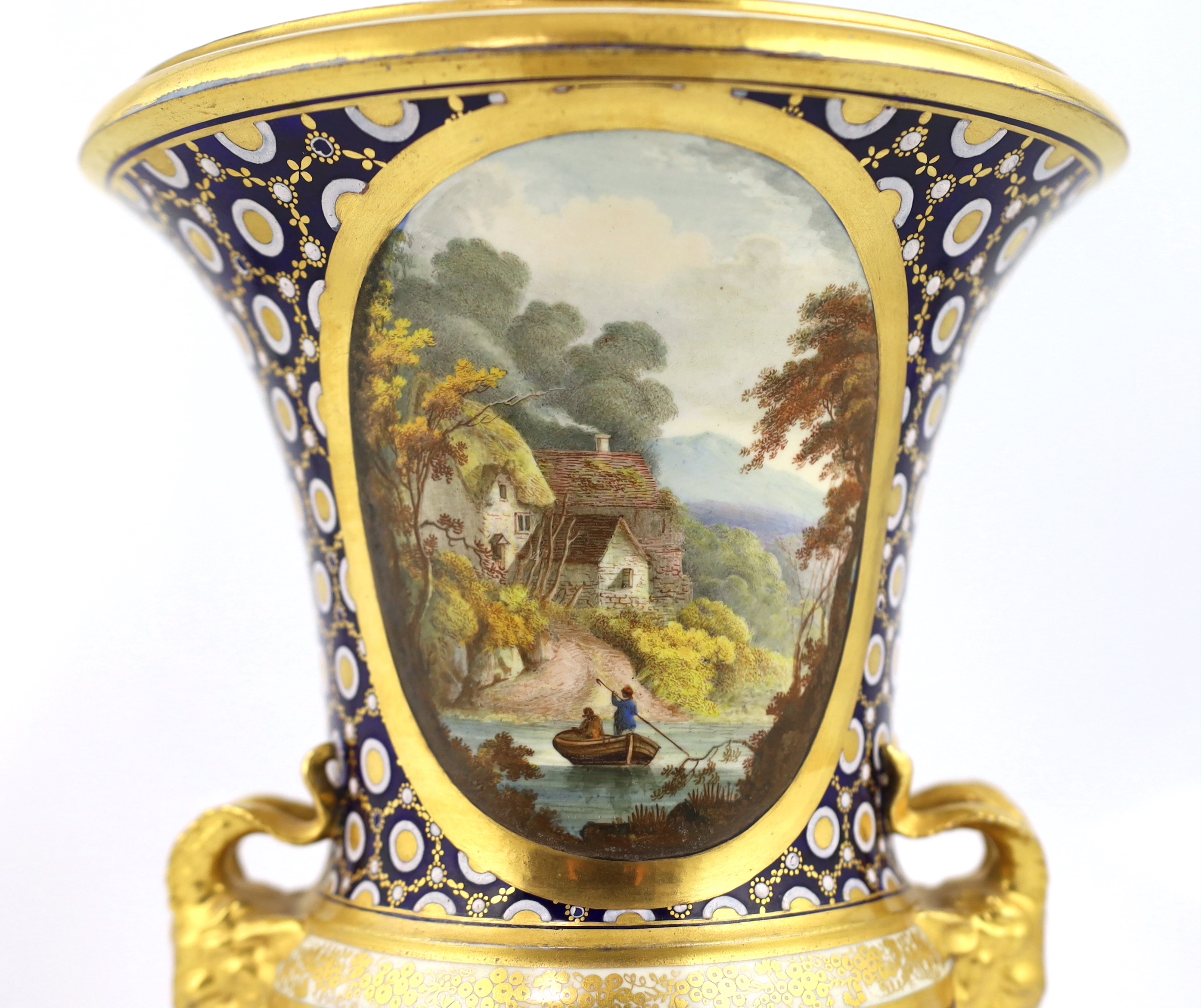 An unusual English porcelain campana vase, possibly Coalport, c.1825